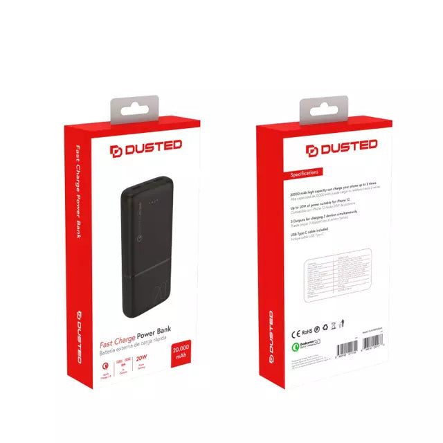 bateria externa de carga rapida 20w 20000 mah dusted negra