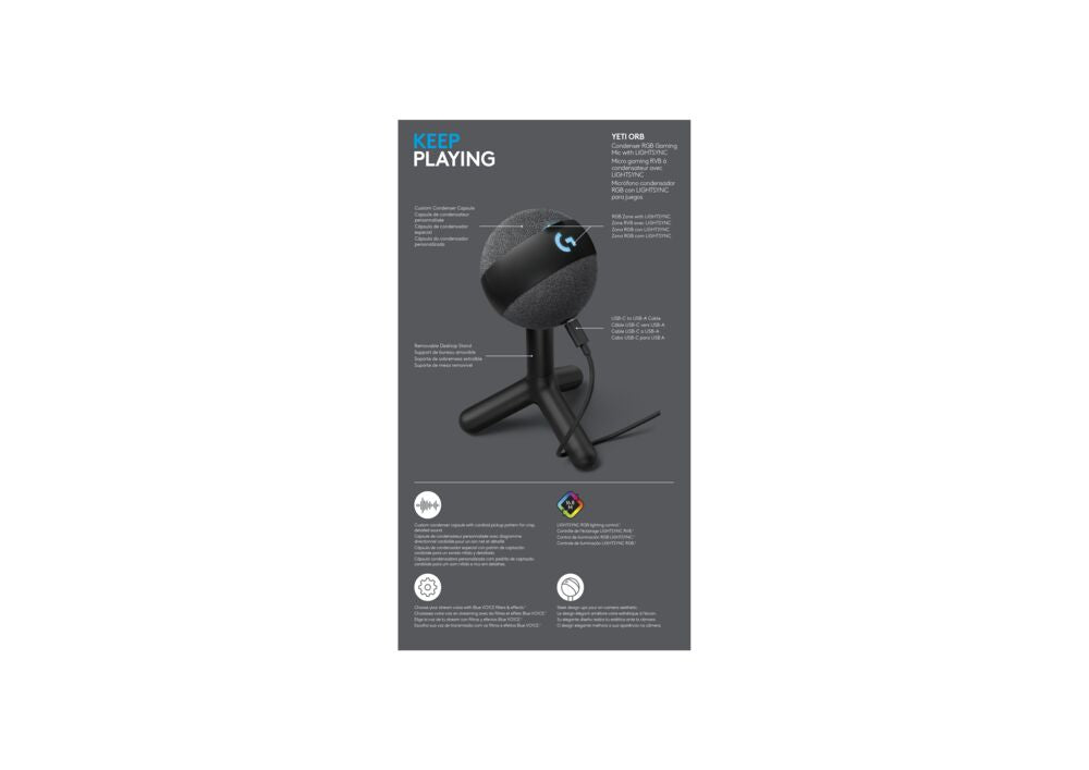 Microfono Gamer Logitech Yeti Orb RGB Negro