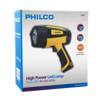 Foco Linterna Recargable LED High-Power Philco 2000mAh USB Amarillo