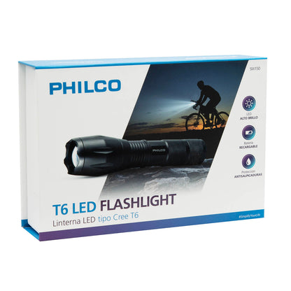 Linterna Táctica LED Swatt Philco 2000LM Recargable con Soporte para Bicicleta