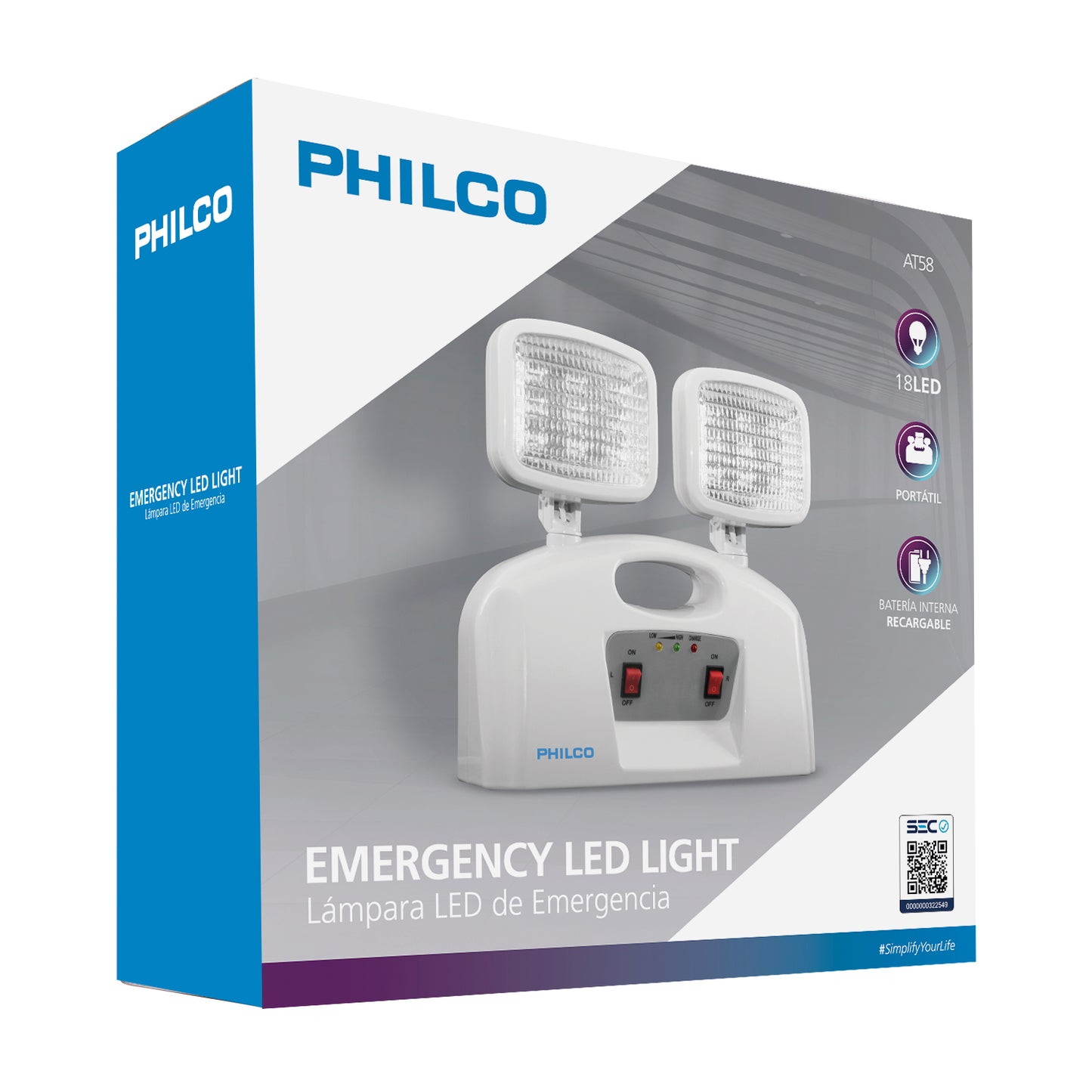 Lámpara de Emergencia Philco 2 Focos LED Recargable