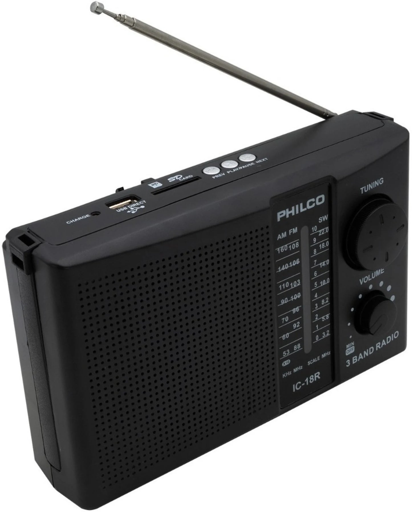 Radio Philco IC-18R Multibandas Recargable AM/FM/SW USB SD Negro