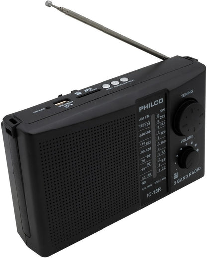 Radio Philco IC-18R Multibandas Recargable AM/FM/SW USB SD Negro