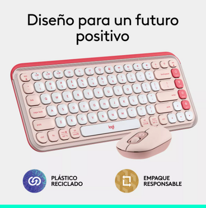 Kit Teclado Y Mouse Logitech Pop Icon Español Rosado