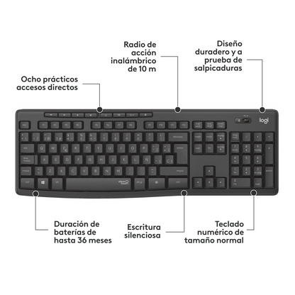 Combo Mouse y Teclado Logitech MK295 Negro