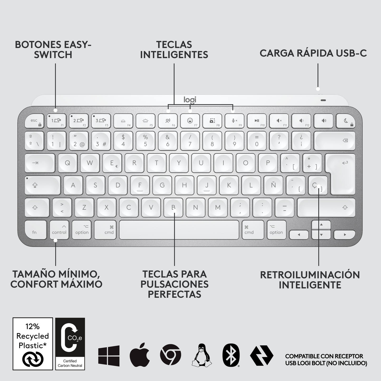 Teclado Logitech Mx Keys Mini Gris