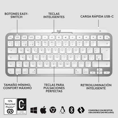 Teclado Logitech Mx Keys Mini Gris