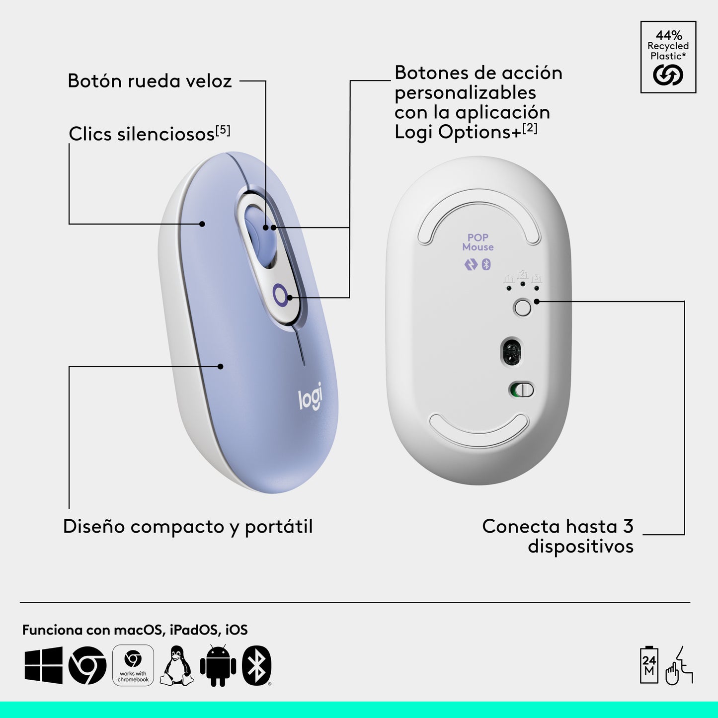 Kit Teclado Y Mouse Logitech Pop Icon Español Lila