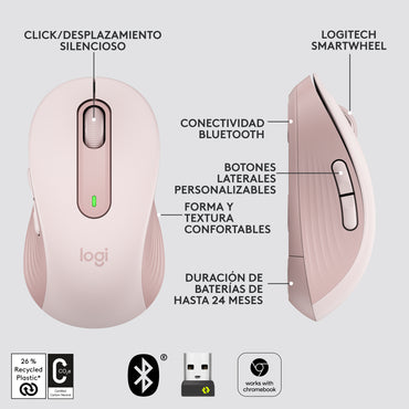 Mouse Logitech M650 Rosado Wireless