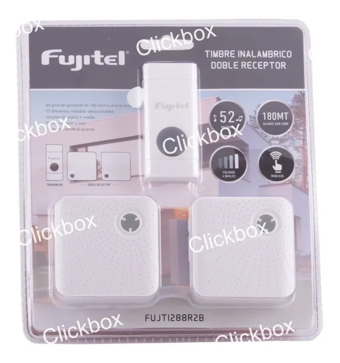 Timbre Inalámbrico Fujitel Doble Receptor 52 Melodías Blanco 180m