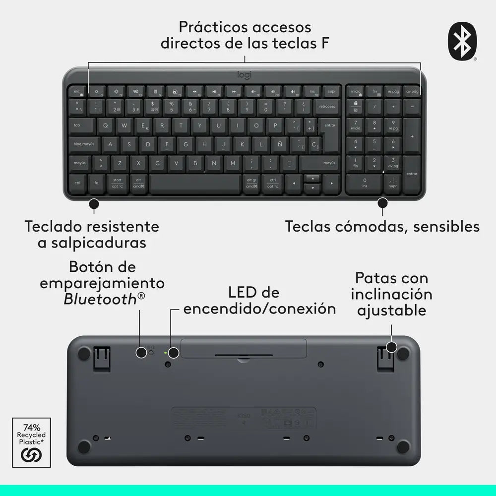 Teclado Inalámbrico Bluetooth Logitech K250 Negro