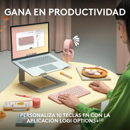 Teclado Inalámbrico Bluetooth Logitech Pebble Keys 2 K380S Rosado Español