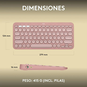 Teclado Inalámbrico Bluetooth Logitech Pebble Keys 2 K380S Rosado Español