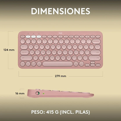 Teclado Inalámbrico Bluetooth Logitech Pebble Keys 2 K380S Rosado Español