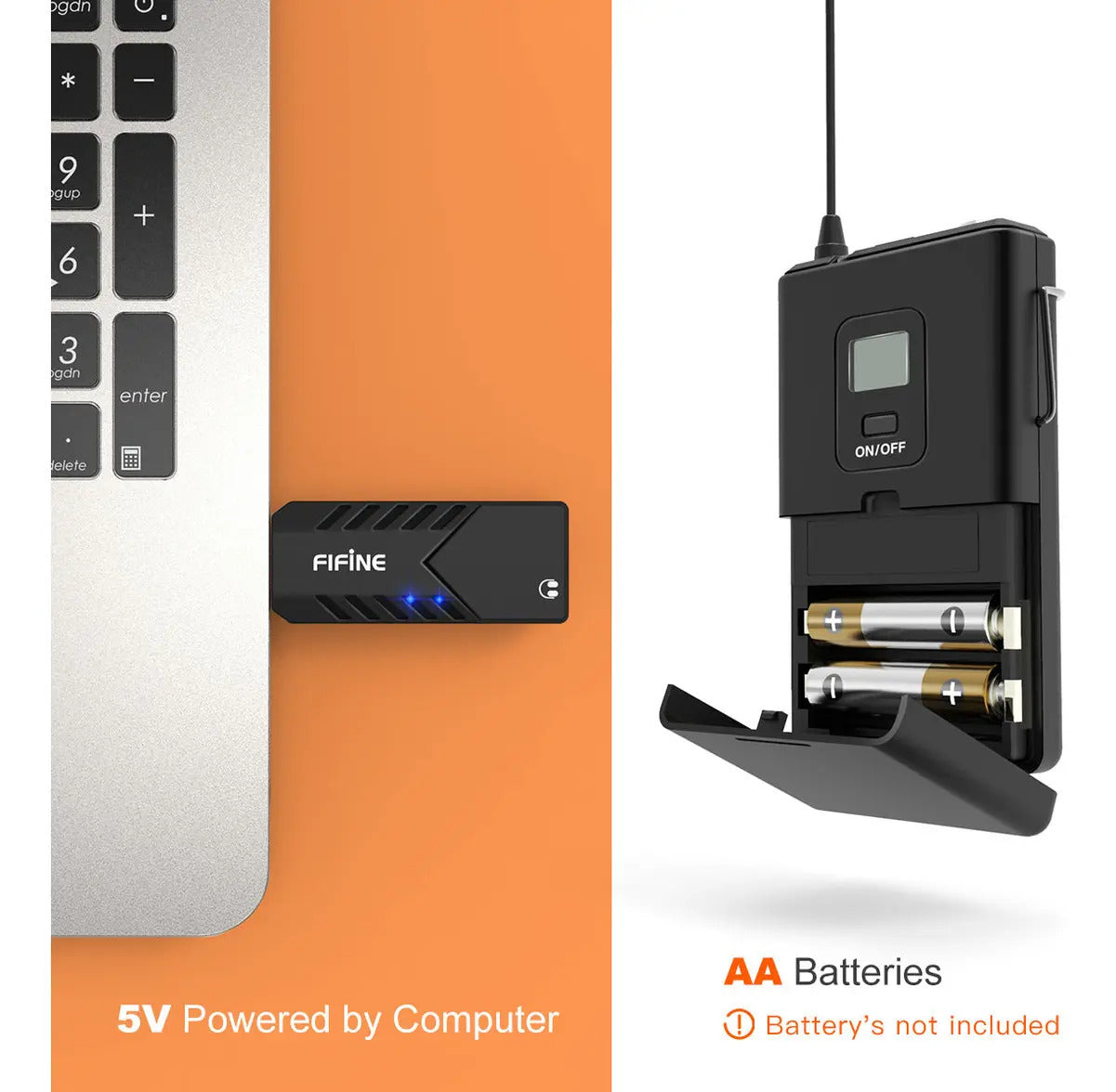 Micrófono Inalámbrico USB Lavalier Fifine K031B UHF Negro