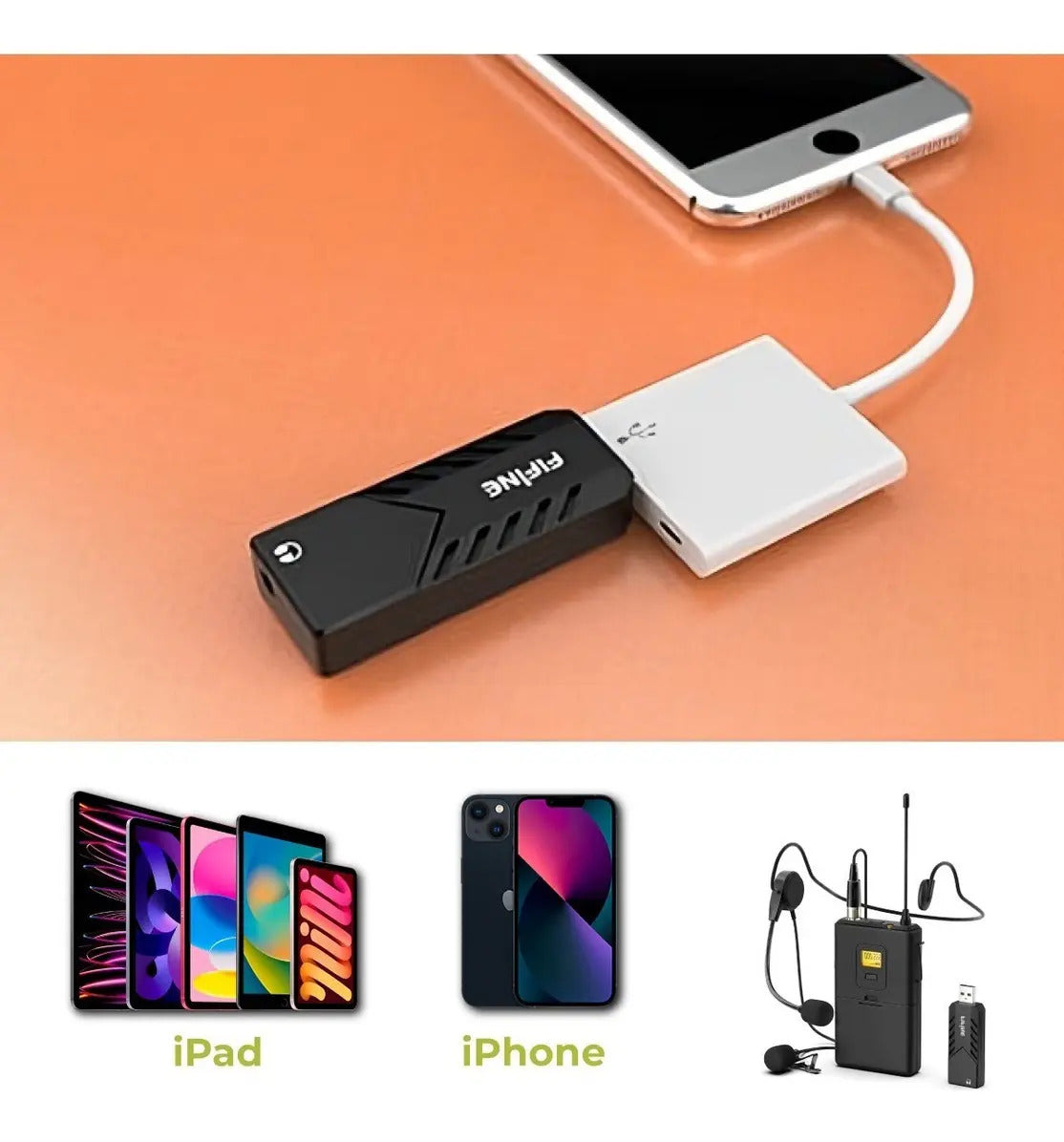 Micrófono Inalámbrico USB Lavalier Fifine K031B UHF Negro
