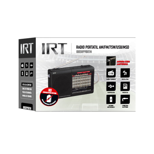 Radio Portatil IRT AM/FM/SW/USB/MSD 9 bandas Recargable