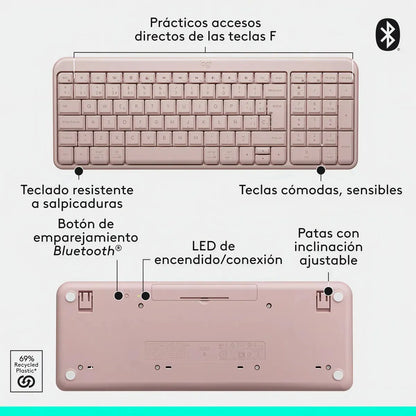 Teclado Inalámbrico Bluetooth Logitech K250 Rosado